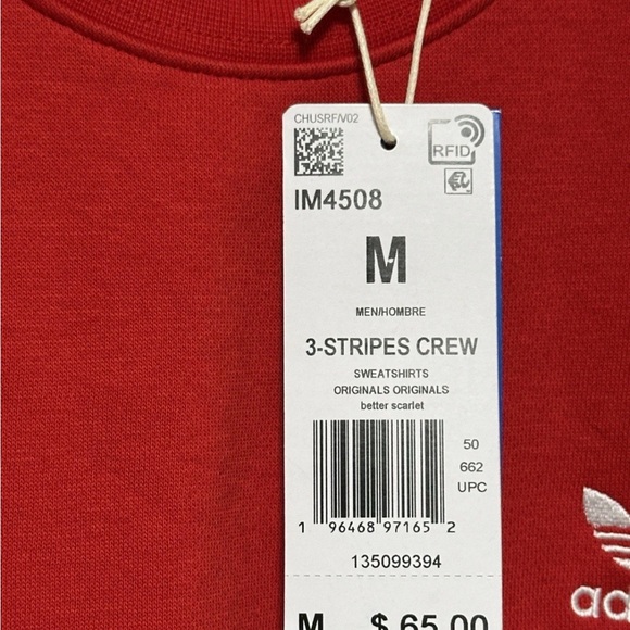 Adidas Adicolor Classics 3-Stripes Crew Sweatshirt Better Scarlet Men’s M IM4508 - Picture 4 of 5
